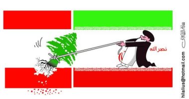 كاريكاتير الصحف السعودية.. حزب الله يقتلع "أرزة" لبنان لخدمة إيران