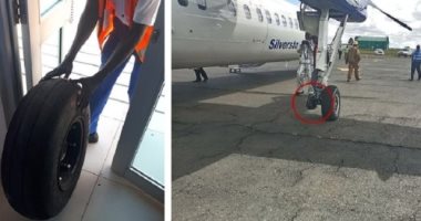 صور.. هبوط اضطرارى لطائرة بكينيا بعد سقوط "عجلة " منها 