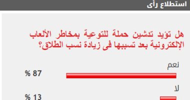 %87 من القراء يؤيدون تدشين حملة للتوعية بمخاطر الألعاب الإلكترونية