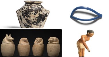 دار بونهامز تبيع الآثار المصرية بثمن بخس.. أغلى قطعة معروضة أربعة جرارات مصنوعة من الحجر الجيرى بـ50 ألف جنيه استرلينى.. قناع تابوت خشبى يقدر ثمنه بـ20 ألفا.. وأندر القطع زوج من صندل النخيل بـ3 آلاف جنيه
