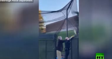 شرطى ينقذ صقرا كبيرا عالقا فى شباك ملعب مارلبورو بأمريكا