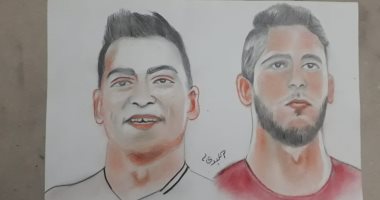 قارئ يشارك برسومات لـ "رمضان صبحى ومصطفى محمد" نجما المنتخب الأوليمبى