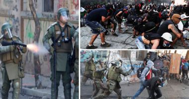 استمرار احتجاجات تشيلى لليوم الـ33.. 1.2 مليون شخص فى ساحة سانتياجو.. الملثمون ينشرون الفوضى والعنف.. ومتظاهرون يقومون بتكسير الأرصفة والبلاط لإلقائها على الشرطة.. وخسائر المحلات تصل إلى 1.4 مليار دولار