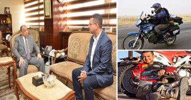 مصر من فوق متوسيكل .. شاب يجوب ربوع المحروسة فى 100 يوم.. على عبده دخل جينيس مرتين ويسعى لتحقيق رقم قياسى ثالث بدراجة كهربائية.. ويؤكد:"99.9% من المصريين بيشوفوا البلد من السوشيال ميديا فقط"..صور