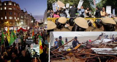 صور.. العالم هذا المساء.. مظاهرات أمام قصر باكنجهام الملكى فى لندن ضد الرئيس الأمريكى "ترامب".. إعصار كامورى ورياح شديدة تجتاح الفلبين وسقوط ضحايا.. مظاهرات فى الهند احتجاجا على اغتصاب طبيبة وقتلها