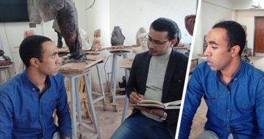 قصة طالب يعشق رجل الحرب والسلام.. نحت تمثالا للرئيس السادات وأهداه إلى مكتبة الإسكندرية.. ويؤكد: قمت بنحته بمنزلى واستغرق أكثر من عام بسبب الدراسة.. وجامعة أسيوط تشجعنى وابن أخت الزعيم كان سعيدا بالعمل