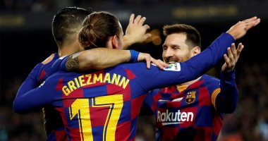 ميسي وسواريز وجريزمان فى هجوم برشلونة ضد اسبانيول بالدوري الاسباني