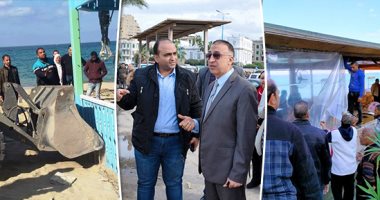 إزالة منشآت تحجب رؤية البحر بكورنيش الإسكندرية لأول مرة منذ سنوات.. التصدى لمخالفات مستأجرى الشواطئ وإلزامهم بلون موحد للبوابات ومراجعة كافة التعاقدات.. والمحافظ: "من حق الغلابة يشوفوا البحر والكورنيش خط أحمر"