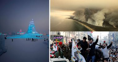 صور.. العالم هذا المساء.. تشييع جنازة اللواء الإيرانى قاسم سليمانى وقائد ميليشيا الحشد الشعبى.. الصينيون يحولون الثلج لمنحوتات فنية قمة فى الإبداع.. سماء أستراليا تتحول إلى اللون الأحمر نتيجة حرائق الغابات