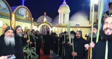 أهالى أخميم يستقبلون البابا تواضروس بسعف النخيل.. صور