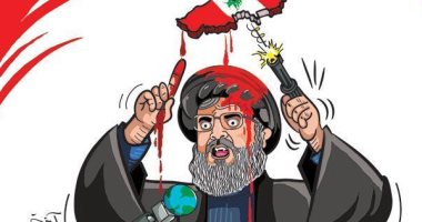 كاريكاتير صحيفة إماراتية .. " حسن نصر الله" وراء دماء لبنان