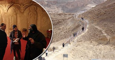 عيد الأنبا انطونيوس.. آلاف الزوار يصعدون مغارته بجبل القلالى بالبحر الأحمر.. الدير يضم حصن أثرى يعود لعهد الإمبراطور جوستنيان..مؤسس الرهبنة يضئ الصحراء بتعاليمه.. والأقباط يطلبون شفاعته والرهبان يسيرون على دربه