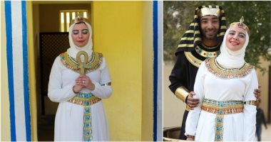 "راندا" عروس على الطريقة الفرعونية بفستان ملكى وزفة بالعجلات الحربية.. صور
