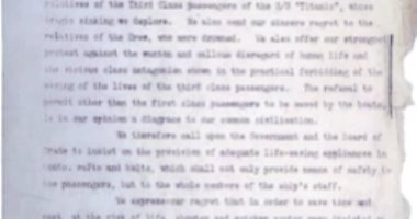 رسالة قديمة تكشف "العداء الطبقى" فى إنقاذ الأرواح بـ تايتانيك 1912