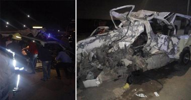 الاستهتار القاتل.. مصرع 10 أشخاص وإصابة 5 فى حادث تصادم بطريق المطار.. مصدر أمنى: سيارة نقل تسير عكس الاتجاه اصطدمت بميكروباص.. والإسعاف تنقل المتوفين والمصابين للمستشفى.. وأوناش المرور ترفع حطام الحادث.. صور 