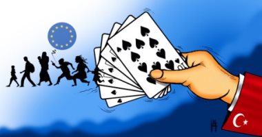 كاريكاتير صحيفة إماراتية.. تركيا تلاعب الاتحاد الأوروبى بورق المهاجرين