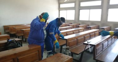 عمليات تعقيم وإجراءات وقائية شاملة بكليات الفنون جامعة حلوان.. صور