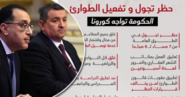 بناء على تكليفات الرئيس.. الحكومة تعلن بداية من غدٍ الأربعاء: حظر انتقال المواطنين بكافة أنحاء الجمهورية أو التحرك على جميع الطرق من 7 مساءً وحتى 6 صباحًا لمدة أسبوعين.. واستمرار عمل المستشفيات والمراكز الطبية