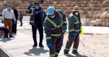 تعقيم الأهرامات وأبو الهول لمواجهة كورونا وتأهيل المنطقة فى فترة التوقف  