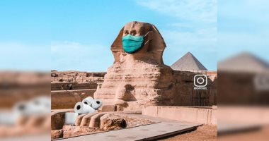 خوفا من الكورونا.. عمل فنى يظهر أبوالهول بالكمامة وتمثال الحرية بالكحول