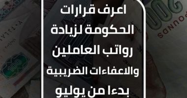 إنفوجراف.. قرارات الحكومة لزيادة رواتب العاملين وإعفاءات الضريبة بدءا من يوليو