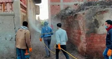 "من أجل مصر".. شباب كفر شكر بالقليوبية يعقمون شوارعهم لمواجهة كورونا