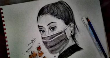 بالكمامة .."فاتن وأحمد" يشاركان فى حملة توعية ضد فيروس كورونا برسومات فنية
