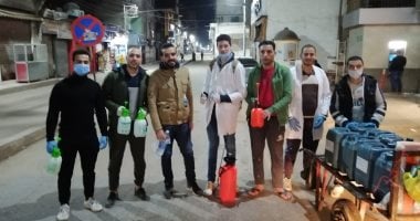  شباب بسيون فى حملة تطهير ضد فيروس كورونا بالغربية بالجهود الذاتية