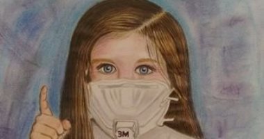 للتوعية بخطر كورونا.. سماح ترسم لوحه لطفلة ترتدى الكمامة