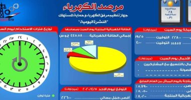 مرصد الكهرباء: 24 ألفا و950 ميجا وات احتياطي بالشبكة اليوم 