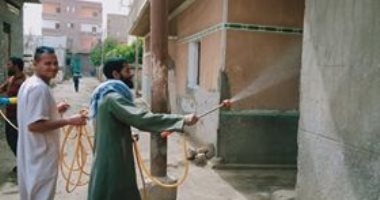 للوقاية من كورونا.. شباب قرية السحالة بالمنيا يقومون بتطهير شوارعها