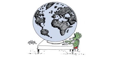 كاريكاتير صحيفة عمانية.. كورونا يلتهم العالم  