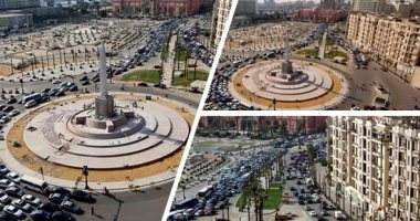 أعمال تطوير ميدان التحرير مستمرة لتحويله لمتحف مفتوح.. العمال يواصلون تجميل الميدان مع تطبيق الإجراءات الوقائية للحماية من كورونا.. اختبار النافورة ومنظومة الإضاءة وشبكات الرى قبل تثبيت الكباش الفرعونية