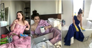فتاة ترتدى كل يوم فستان سهرة جديد فى المنزل بسبب كورونا.. بتخلص حقهم