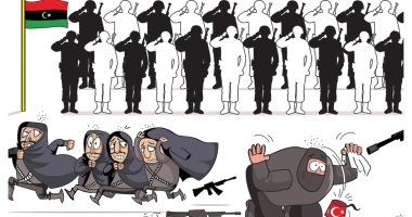 كاريكاتير صحيفة إماراتية.. مرتزقة تركيا تستسلم للجيش الليبى