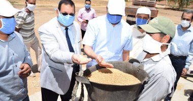 رئيس جامعة سوهاج وعميد كلية الزراعة يشاركون فى حصاد ودريس القمح .. صور