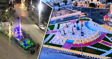 ميادين جديدة بالعريش.. لوحات فنية بألوان مضيئة تعكسها إضاءة المكان ليلا.. وأكبرهم "ميدان الرفاعى" ويتوسطه تمثال الرئيس السادات.. وأماكن جلوس وممرات وطرقات ومساحات خضراء حول المنشآت.. صور