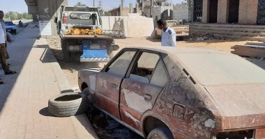 صور.. مدينة البياضية ترفع الإشغالات وسيارة بدون لوحات معدنية أسفل كوبرى المدينة