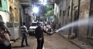 الوحدة المحلية لمركز المنيا تنفذ أعمال الرش والتطهير بشارع سيدى حبيب.. صور