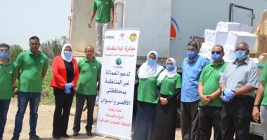 صور.. توزيع 850 كرتونة سلع و1500 شنطة مطهرات بمدينة إسنا بمشاركة التضامن