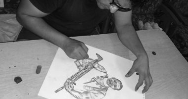قارئ يشارك برسومات فنية للشهيد المنسى تبرز موهبته فى الرسم