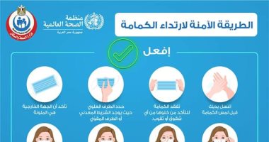الصحة تنشر إنفوجراف عن الطرق الآمنة لارتداء الكمامة