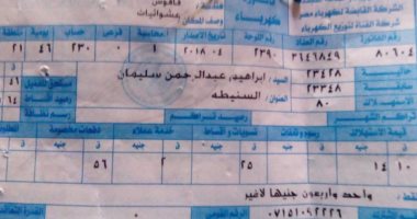 قارئ يشكو ارتفاع قيمة فاتورة الكهرباء عن الاستهلاك الفعلى بفاقوس شرقية 