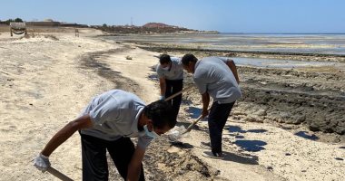 إزالة تلوث بترولى بأحد شواطئ مرسى علم في البحر الأحمر.. صور