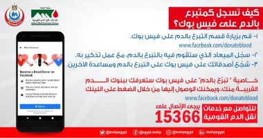 الصحة تنشر طريقة التبرع بالدم عبر فيس بوك.. اعرف التفاصيل.. إنفوجراف