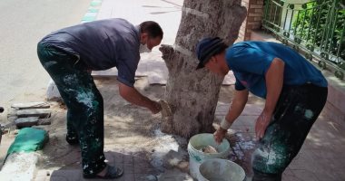 صور.. تجميل كورنيش الزقازيق بالأشجار ودهان الأعمدة والبلدورات فى الشرقية