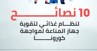 إنفوجراف.. 10 نصائح لنظام غذائى يقوى جهاز المناعة لمواجهة كورونا