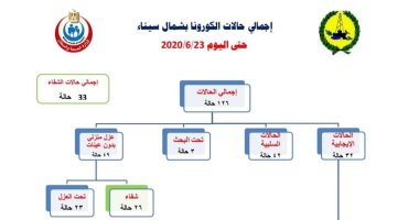 شفاء 33 حالة إصابة بفيروس كورونا بمحافظة شمال سيناء