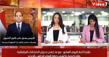 نشرة أخبار "اليوم السابع".. الرئيس يصدق على تعديل قوانين "الشيوخ والنواب والحقوق السياسية".. والهيئة الوطنية تعلن مواعيد انتخابات مجلس الشيوخ خلال ساعات.. والحكومة تنفى زيادة أسعار البنزين والسولار