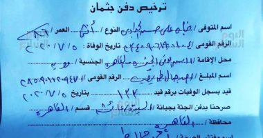 ننفرد بنشر صورة تصريح الدفن الخاص بالراحلة رجاء الجداوى